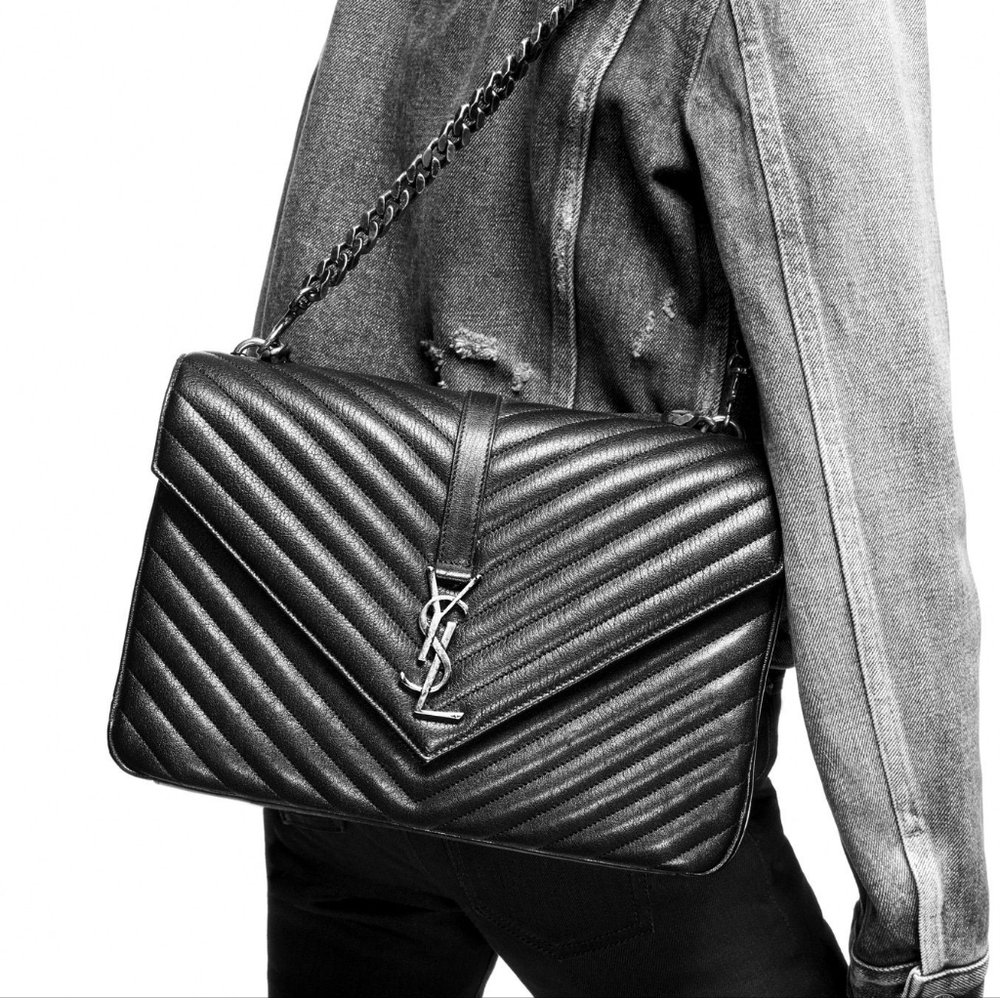 Like NEW! Saint Laurent College YSL Chevon Large Flap Bag